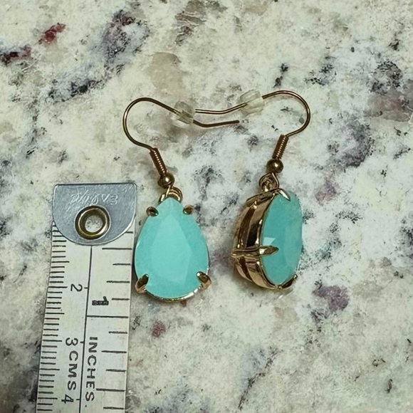 Mint Green in Gold Tone Setting Teardrop Dangle Earrings - Picture 7 of 7